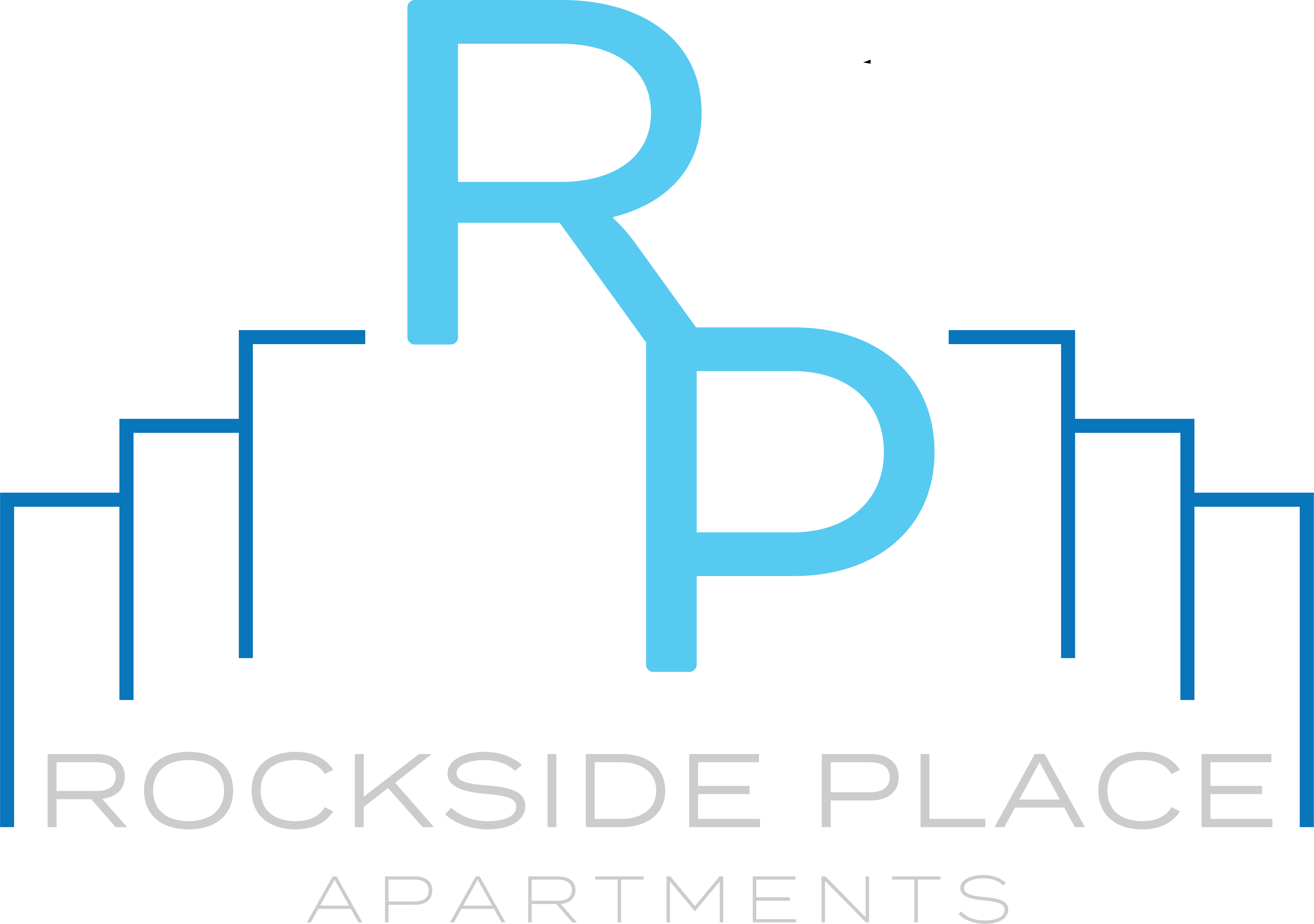 the logo for rockside place apartments with a row of stairs